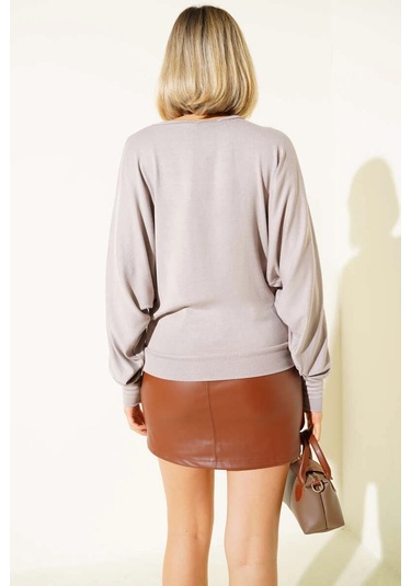 Yarasa Kol Salaş Bluz Vizon T4273 Vizon