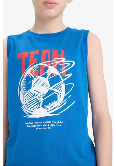 Defacto Erkek Çocuk Bisiklet Yaka Baskılı Atlet F0687a825hsbe333 Mavi