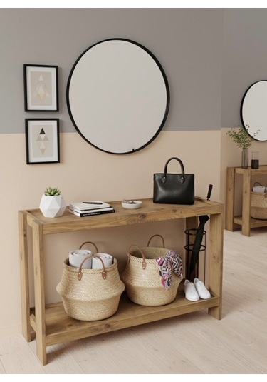 2 Katlı Doğal Ahşap Çok Amaclı Masif Kahve Standı Koyu Meşe Meşe