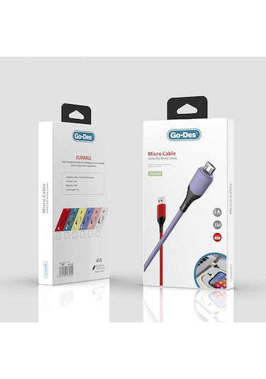 Go Des GD-UC519 Micro USB Kablo 2.4A Şarj Kablosu 100 cm Data Kablo ZORE-258887 Kırmızı