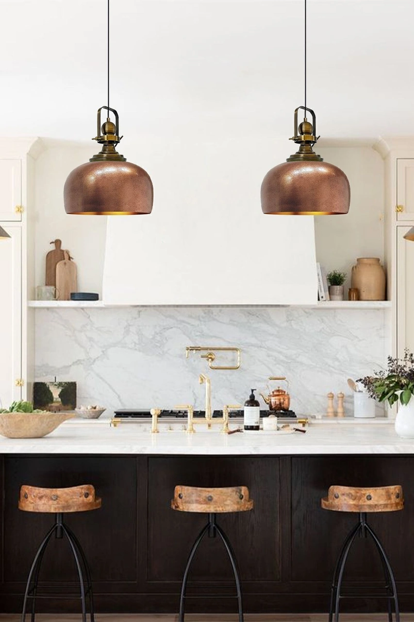 Bakır Rengi Eskitme Başlık Tekli Avize Salon Masaüstü Mutfak Cafe Tekli Sarkıt Lamba Vintage Kahverengi