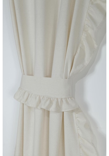 Naturel Perde Vintage Çift Kanat Dikey Fırfırlı Krem