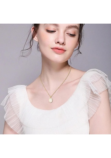 Padalink Kupa Zincirli 18k Altın Kaplama Doğal Beyaz Perlamutluk Pendent Kolye - Korumalık, Güç Ve Rehberlik Simgesi Gold