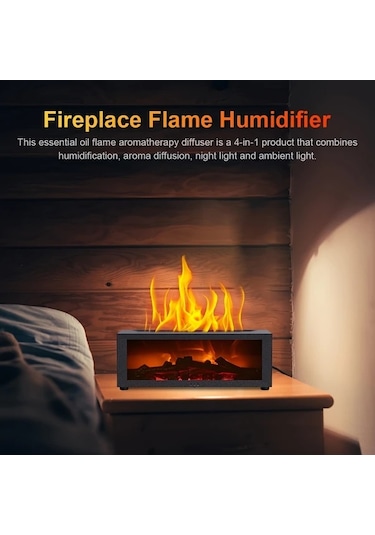 Honeybeeshop Siyah 150ml Uzaktan Kumandalı Otomatik Kapanış 7 Renk Alev Aromaterapi Difüzör Nemlendirici