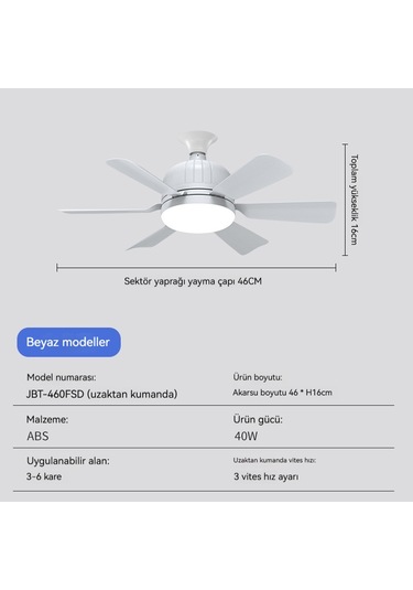 Led Yeni E27 Çok Fonksiyonluç Tonlu Işık Fan Lambası - Beyaz Beyaz