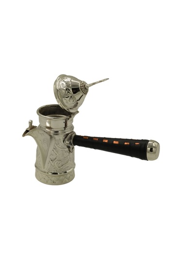 Gümüş Kaplama Nakışlı Bakır Mırra Cezve 18 Cm