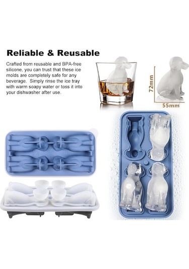 Besthome1 4 Adet Labrador Şekilli Buz Kalıbı - Renkli, Eğlenceli Kokteyl Buzlar Çok Renkli