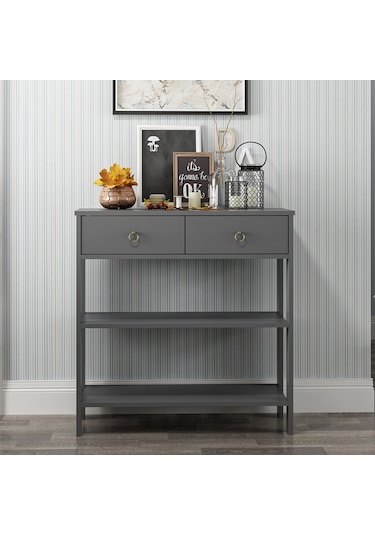 Dekorosso Luke Modern Dekoratif 2 Çekmeceli 2 Raflı Dresuar Antrasit