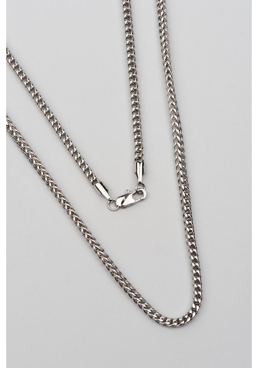 Örgü Zincirli Çelik Erkek Kolye Gri