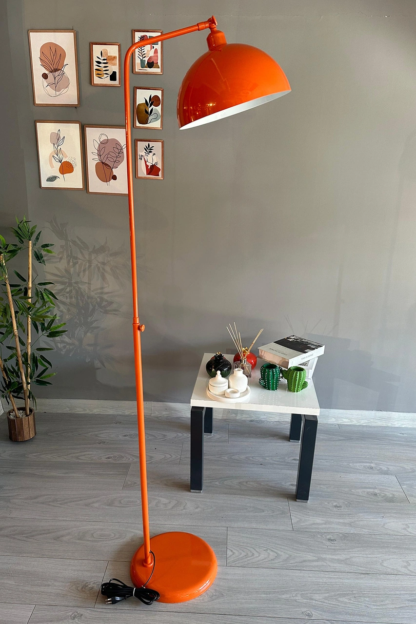 Turuncu 6933 Lambader Hareketli Başlık Modern Dekoratif Metal Oturma Odası Çalışma Odası Zemin Lambası Turuncu