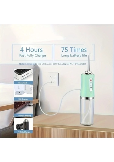Willowhaven Yeşil Şarj Edilebilir Su Diş İpi 4 Jet Başlıklı Usb Şarj Taşınabilir Diş Temizleyici