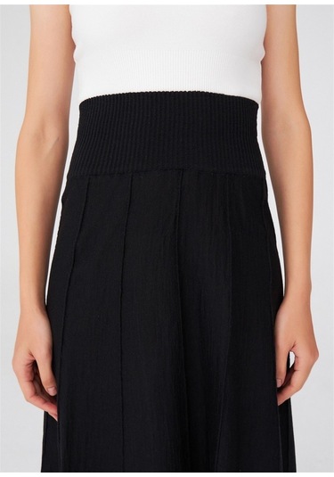 Peraluna Çizgili Yüksek Bel Bol Kesim Triko Etek Siyah Siyah