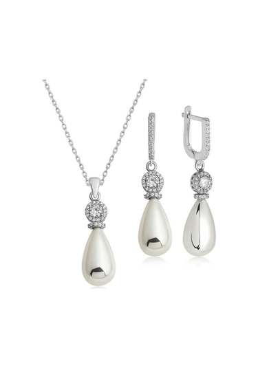 Gümüş Damla İnci Kadın Set Gümüş