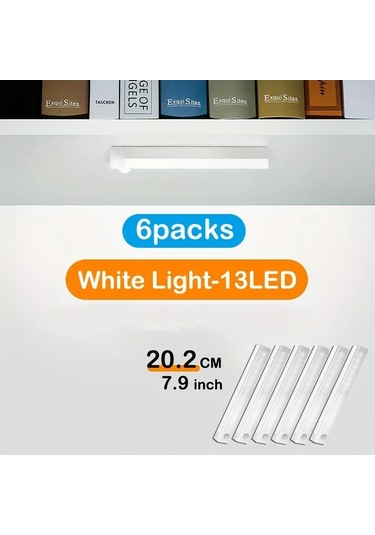 Xuweiwei 6 Paket Beyaz Işık 20.2 Cm Şarj Edilebilir Led Hareket Sensörlü Işıklar Mutfak Dolap Kabin Masa Koridor Kablosuz Manyetik Şerit Işıkları Usb Şarj Pil Gücü Kolay Kurulum Ahşap