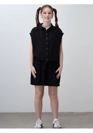 Kız Çocuk Müslin Şortlu Takım-15785 Siyah