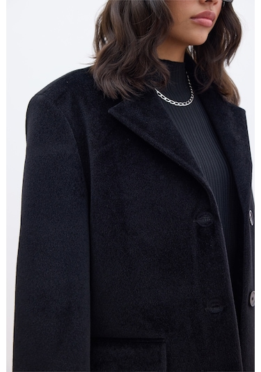 Kemerli Kaşe Ceket Siyah Siyah