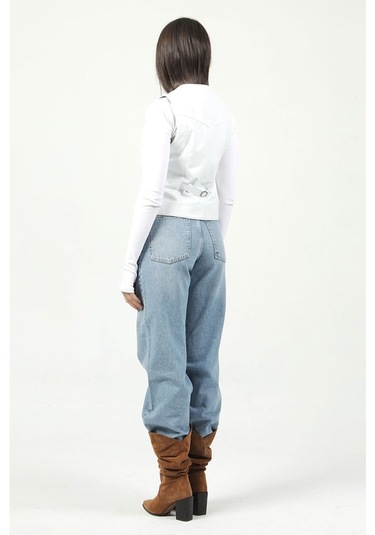 Dericlub Dc-001 Hakiki Deri Kadın Yelek Beyaz