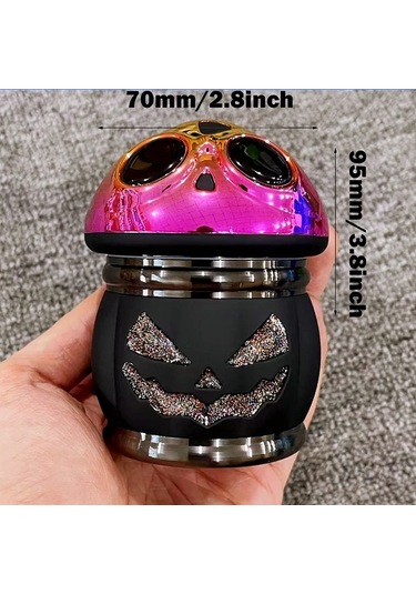 Elmpaly 2.8" 70mm Bıçaklı Pumpkin Değirmen - 4 Katlı Manuel Skull Tasarım Çinko Alaşım