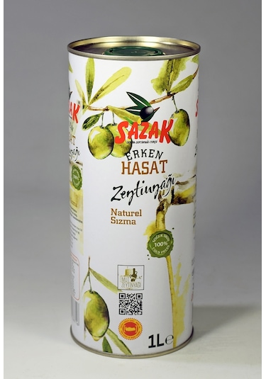 Sazak Erken Hasat Soğuk Sıkım Zeytinyağı Teneke 1 L