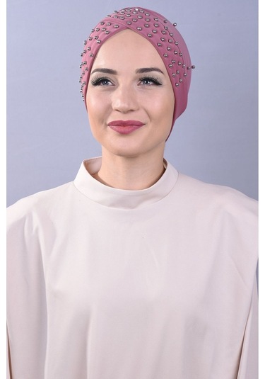 Kadın Tesettür İncili Taşlı Havuz Dış Bone Mürdüm Mürdüm