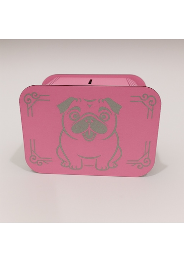 Köpek Kumbara - Ağaç İşleme -ceviz Ağacı-pembe