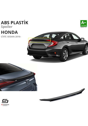 S-dizayn Honda Civic Fc5 Abs Plastik Spoiler Parlak Siyah 2016-2021 A+kalite