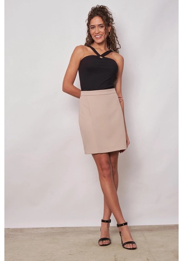 Kadın Hafif Likralı Kumaş Yüksek Bel Anvelop Kruvaze Hafif Mini Kalem Etek-taş Taş