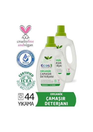 Ecos3 Organik Sıvı Çamaşır Deterjanı 2’li Set -44 Yıkama