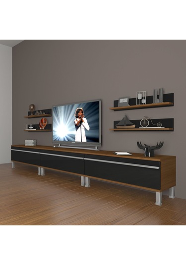Decoraktiv Eko 270r Mdf Krom Ayaklı Tv Ünitesi Tv Sehpası Ceviz - Siyah