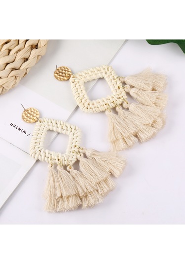 E2205-3 Tassel Prismatic Bamboo Vine Handmade Woven Earrings Bosomia Style Earrings Gümüş