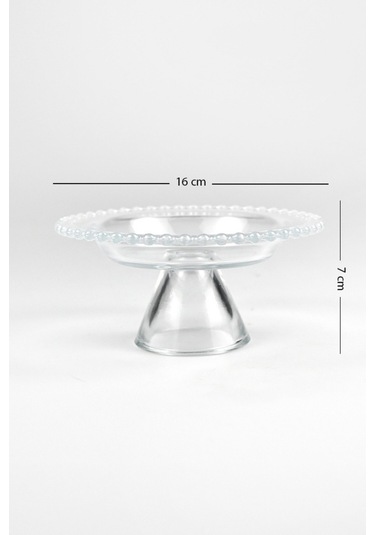 Ayaklı Şeffaf Mini Boncuk Kenarlı Cam Sunum Tabağı 16 Cm Küçük Boy