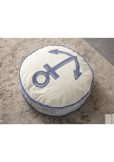 Çapa Desenli Taşınabilir Yuvarlak Dekoratif Yer Minderi Puf 60x60