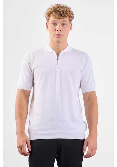 Dufy Beyaz Örgü Erkek Triko - Slim Fit Beyaz
