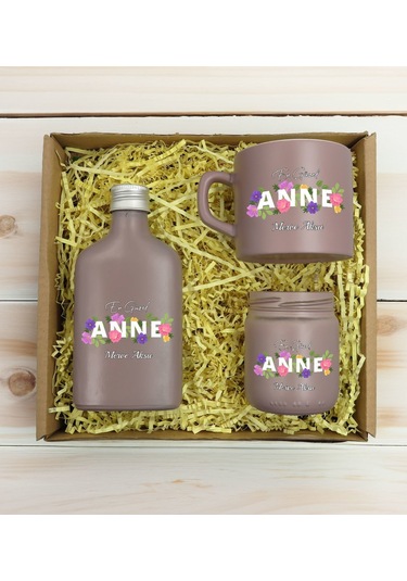 Bk Gift Kişiye Özel İsimli Dtf Anne Temalı Mat Gri Kahve Fincanı & Kolonya & Mum Hediye Seti-3, Anneye Hediye, Anneler Günü Hediyesi Kobitmeyencom3095