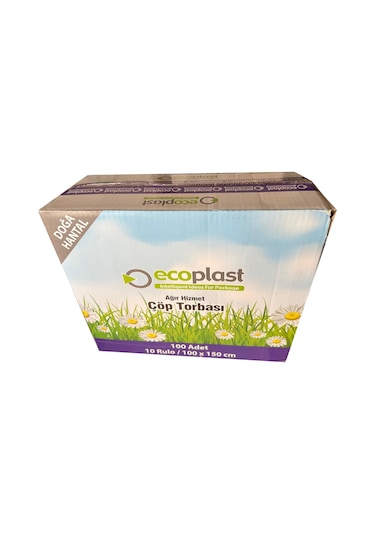 Ecoplast  240 L Siyah Hantal Konteyner Çöp Torbası - 100 x 150 CM - 600 G - 10 Adetlik 10 Rulo