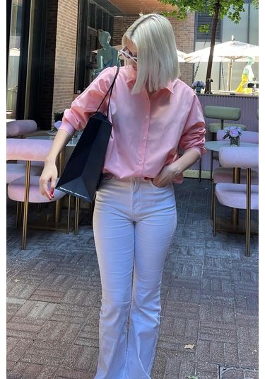 Madmext Mad Girls Pembe Oversize Gömlek Mg1369 Pembe