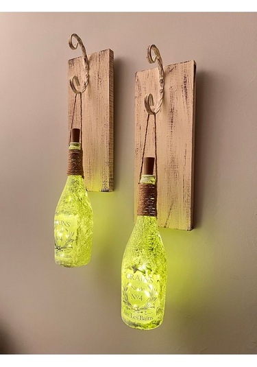 Tıpa Peri Led Işıklı Krem Kahve Renkli Buzlu Cam Şampanya Şişesi Çok Renkli