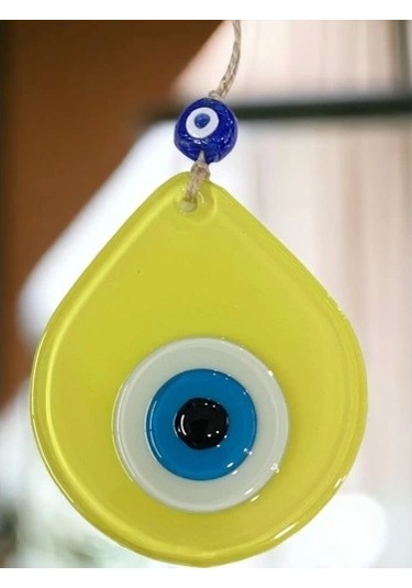 Orta Boy Sarı Damla Desen Nazar Boncuklu Duvar Dekoru Cam Duvar Süsü