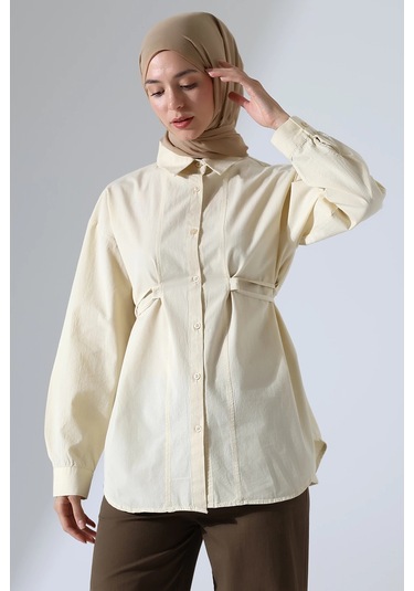 Kadın 100% Pamuk Poplin Kumaş Krem Tesettür Gömlek Çok Renkli