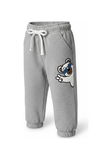 Zekids Bebek Ayıcık Desenli Eşofman Alt-16391 Gri