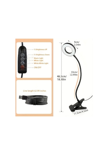 Boatshop1 Modern Usb Şarjlı Siyah Led Klipsiz Masa Lambası 360 Ördek Boyunlu Ayarlanabilir Parlaklık Ofis Okuma Video Konferans İçin Uzay Temalı Tasarım Siyah