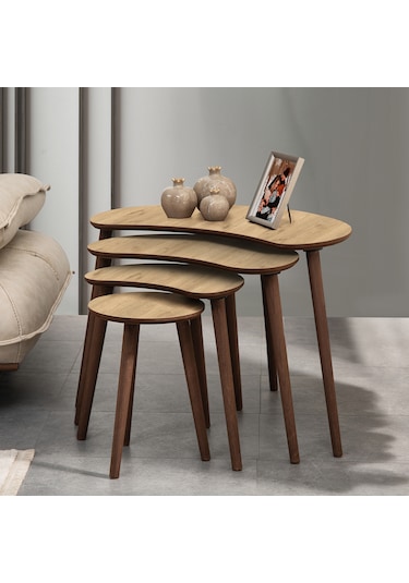 Vovvahome Moon 4lü Dörtlü Mdf Ahşap Zigon Sehpa - Meşe