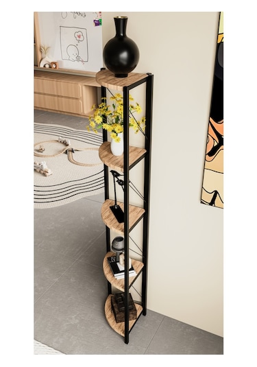 Alpa Ev Mobilya Üçgen Köşe Raf, 5 Raflı Metal Gövdeli Dekoratif Kitaplık, Çok Amaçlı Ünitesi Atlantik Çam Alpa Ev Mobilya Üçgen Köşe Raf, 5 Raflı Metal Gövdeli Dekoratif Kitaplık, Çok Amaçlı Ünitesi Atlantik Çam