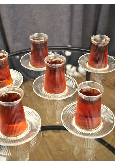 Milano Çay Bardağı Çay Takımı Seti 12 Parça 6 Kişilik Çay Seti Çe Şeffaf