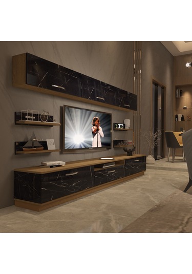 Decoraktiv Trendstyle 8y Mdf Tv Ünitesi Tv Sehpası Pera - Siyah Mermer
