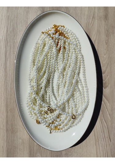 İnci Zerafetinde Harfli İnci Kolye - Kişiselleştirilmiş Hediye 3461000000279 Beyaz