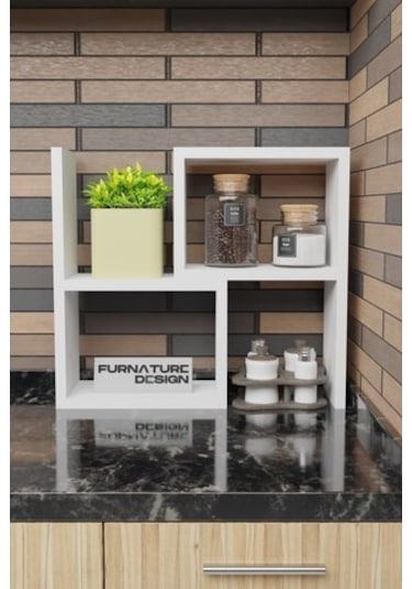 Tezgah Üstü Ayarlı Modüler Puzzle Baharatlık Rafı Beyaz