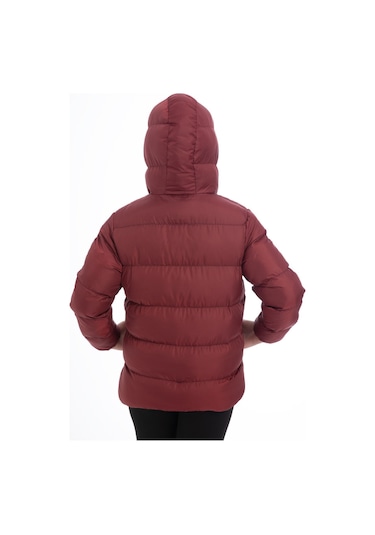 Kız Çocuk Içi Polarlı Kürklü Kapüşonlu Su Geçirmez Rüzgara Dayanıklı Cepli Şişme Kışlık Mont Bordo