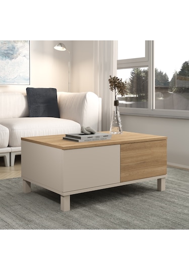 Robin Home Urban Orta Sehpa Ahşap Ayaklı 2 Çekmeceli Kumsal-sepet Bej