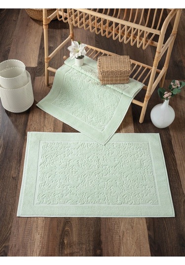 2'li Mint Yeşili Damask Desenli Ayak Havlu Takımı Mint Yeşili